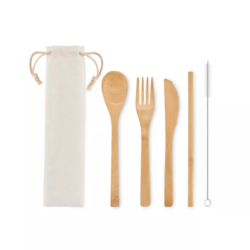 Sztućce bambusowe ze słomką w etui SETSTRAW - Bezowy (MO6121-13)