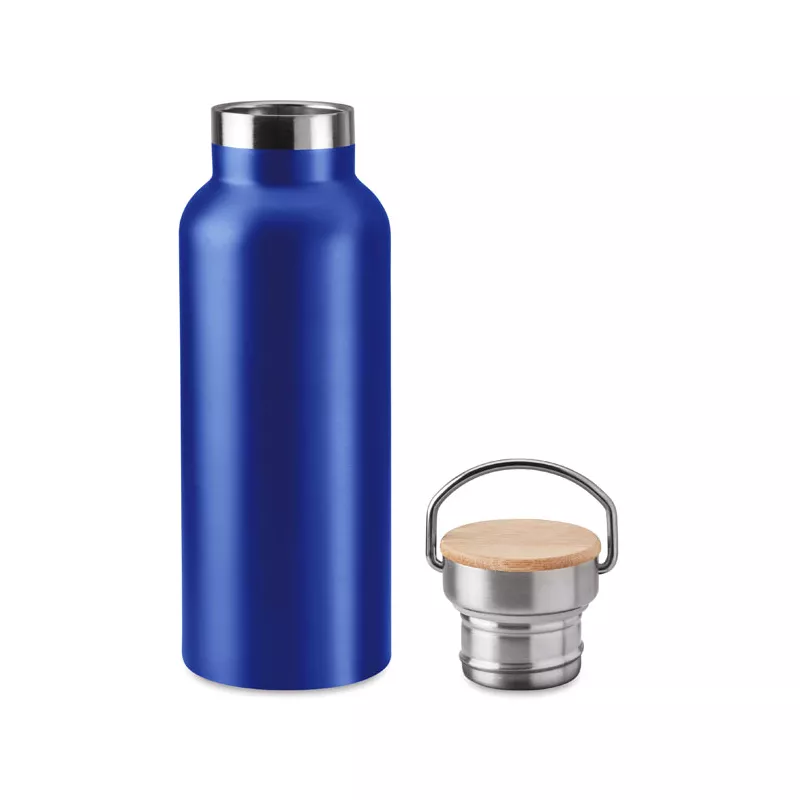 Termos dwuścienny z bambusową pokrywką 500 ml HELSINKI - Niebieski (MO9431-04)