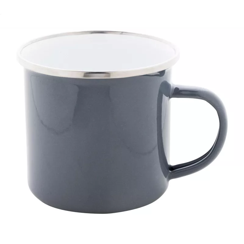Kubek metalowy emaliowany w stylu vintage z obręczą ze stali nierdzewnej Enavint 300 ml - szary (AP808123-77)