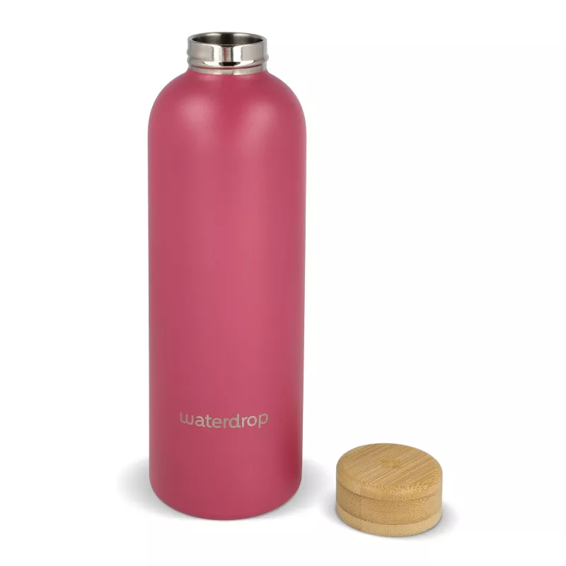 Butelka ze stali nierdzewnej Waterdrop z bambusową nakrętką 600 ml - ciemnoróżowy (LT47002-N0078)