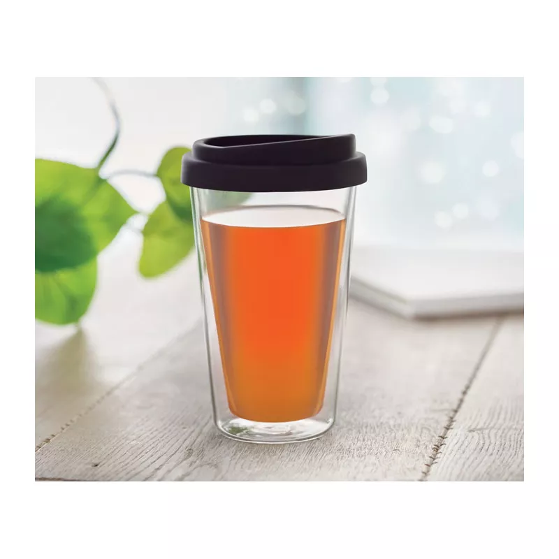 Szklanka dwuścienna z pokrywką 350 ml BIELO TUMBLER - Czarny (MO9927-03)