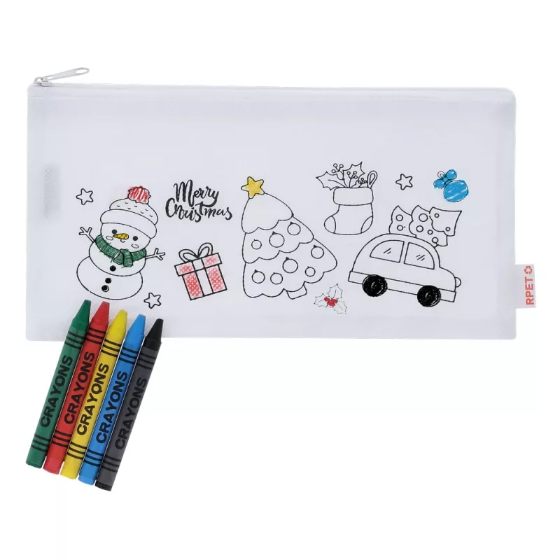 Piórnik do kolorowania, świąteczny wzór, kredki - biały (VA238-02)