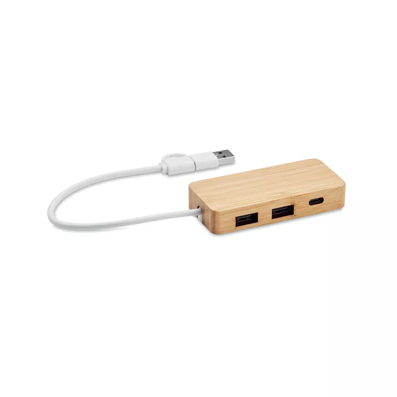 Hub USB 3-portowy w bambusowej obudowie HUBBAM - Drewna (MO2143-40)