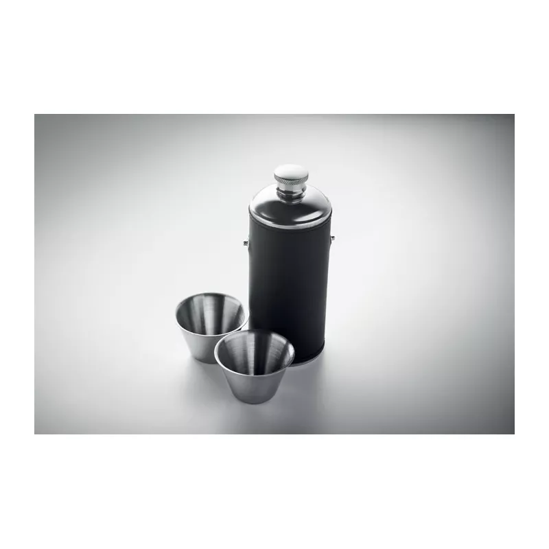 Butelka stalowa 230 ml z 2 kieliszkami COCOON - Czarny (MO2628-03)