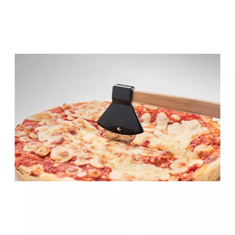 Nóż do pizzy siekiera z bambusowym uchwytem ZAZA - Czarny (MO6592-03)
