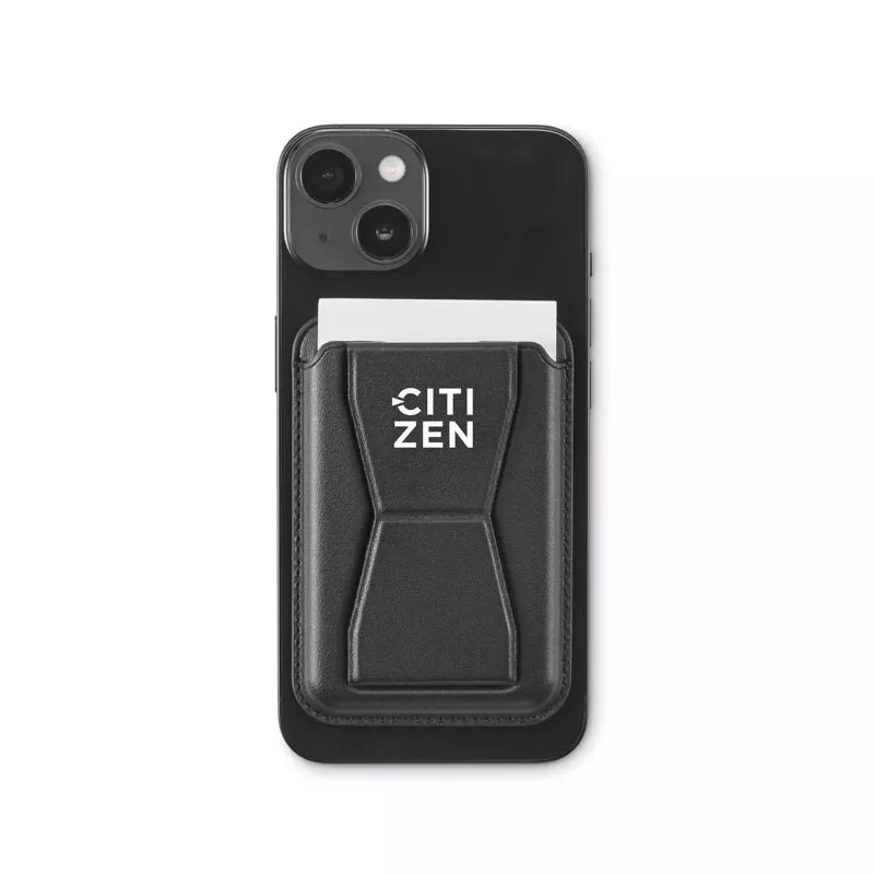 Etui na telefon magnetyczne z podstawką z PU LEAMAG - Czarny (MO2654-03)