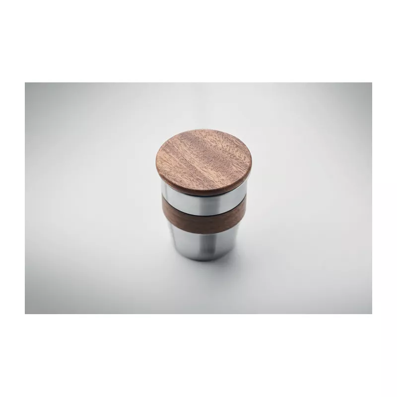 Kubek stalowy z pokrywką z orzecha 350 ml WALNUT - Srebrny Mat (MO2322-16)