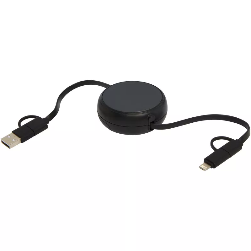 Alasia zwijany kabel do synchronizacji danych i szybkiego ładowania 5 w 1 45 W o długości 100 cm z tworzyw sztucznych i aluminium pochodzących z recyklingu - Czarny (12442090)