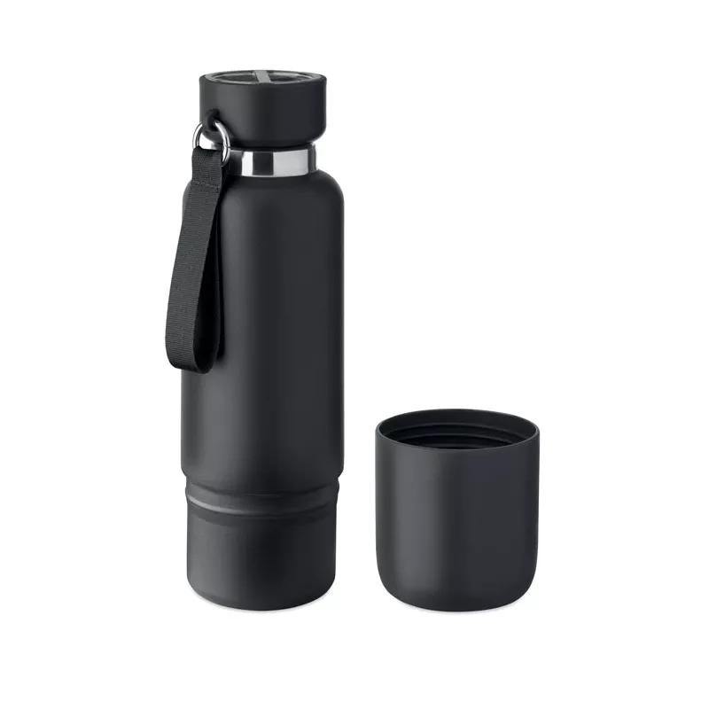 Butelka termiczna stalowa z kubkiem 500 ml NOEKA - Czarny (MO2716-03)