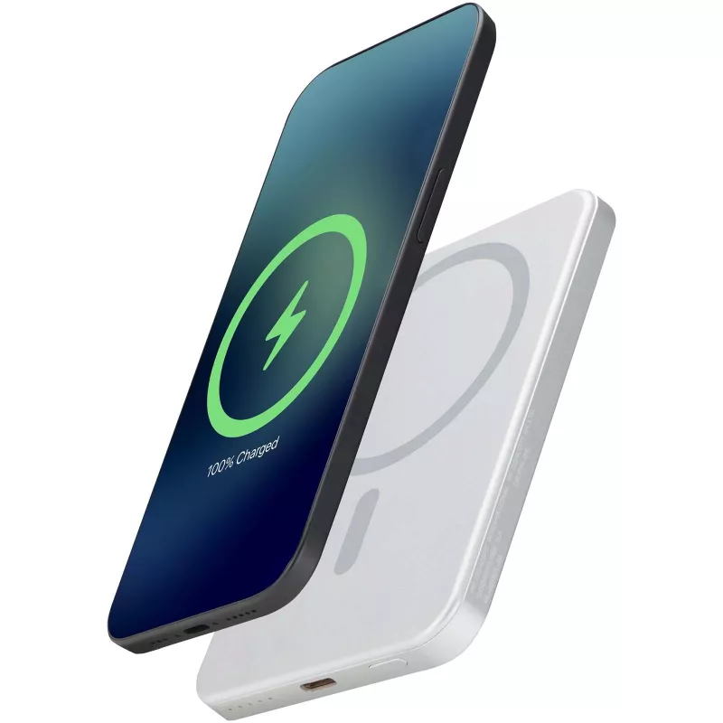 Powerbank Avis 5000 mAh z recyklingowanego aluminium posiadającego certyfikację RCS, z wbudowanym magnesem  - Srebrny (12444381)