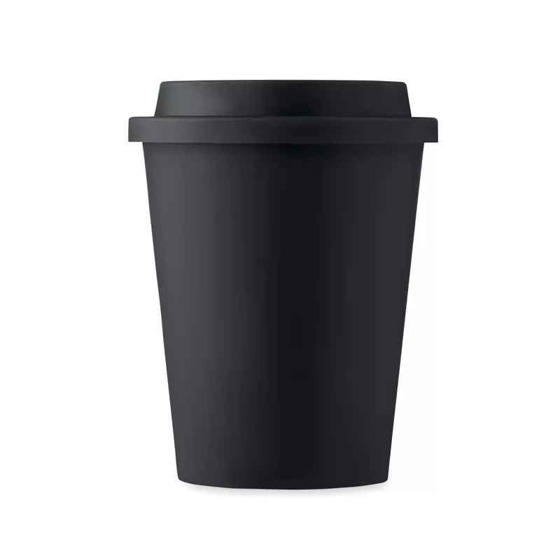 Kubek dwuścienny z PP z ustnikiem 300 ml NOLA - Czarny (MO6582-03)