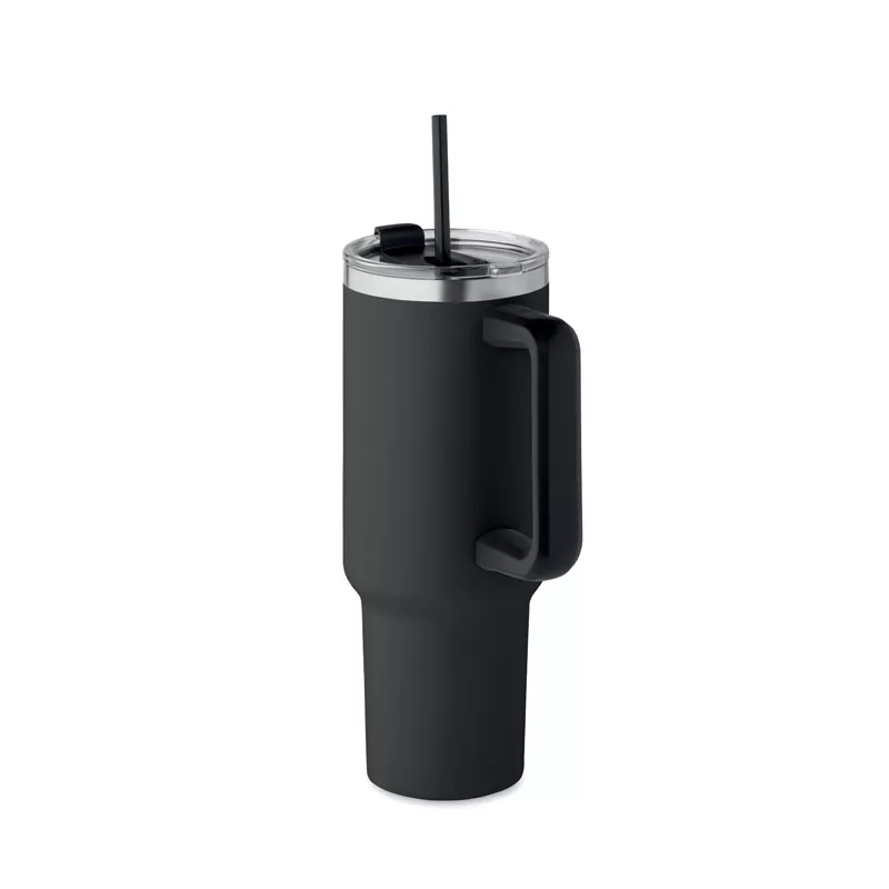 Kubek termiczny stalowy ze słomką 1200 ml SUMA - Czarny (MO2327-03)