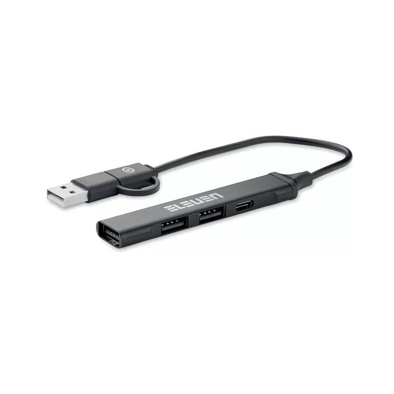 Hub USB 4-portowy z aluminium z recyklingu CURRENT - Czarny (MO2294-03)