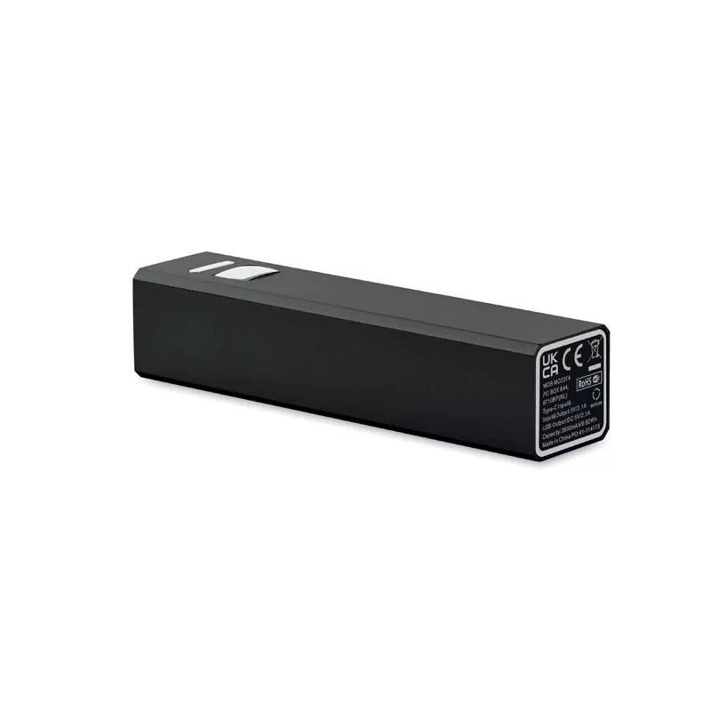Powerbank 2600 mAh z aluminium z recyklingu POWERALUC - Czarny (MO2374-03)