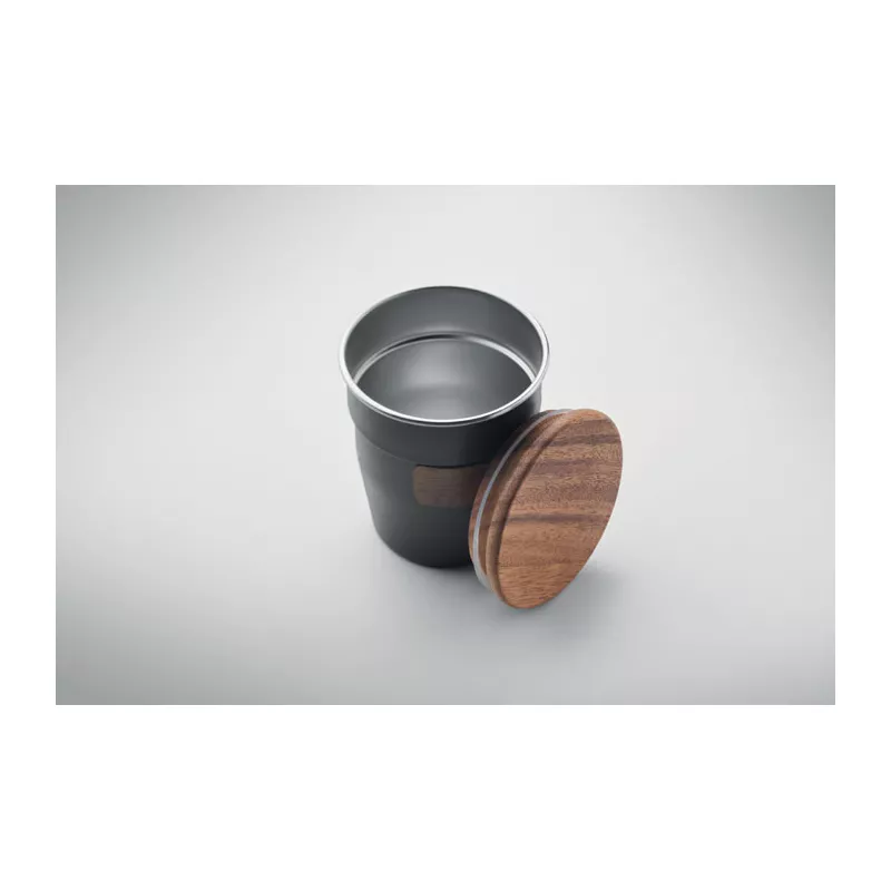 Kubek stalowy z pokrywką z orzecha 350 ml WALNUT - Czarny (MO2322-03)