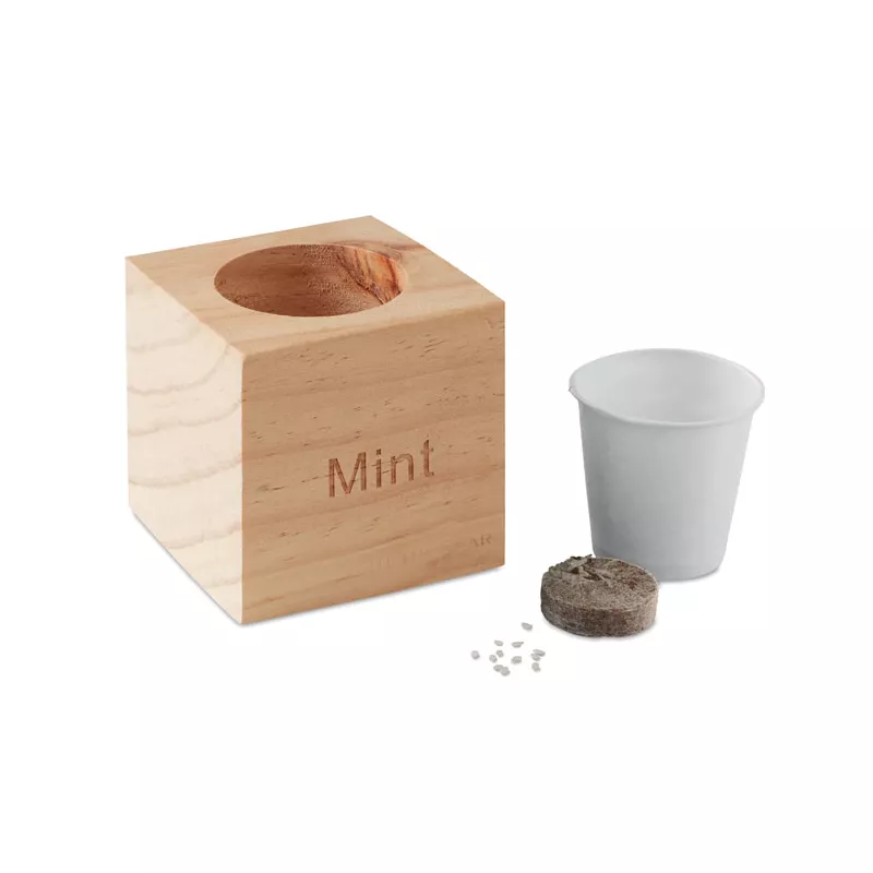 Zestaw do uprawy mięty w drewnianym pojemniku MENTA - Drewna (MO9337-40)