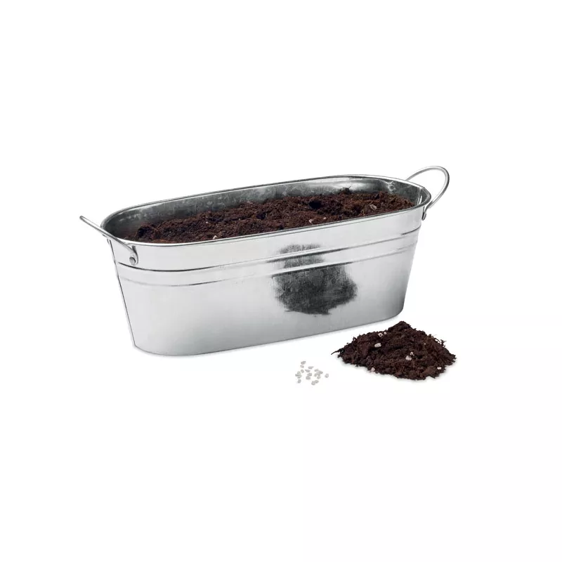 Doniczka cynkowa z nasionami ziół MIX SEEDS - Srebrny Mat (MO6497-16)