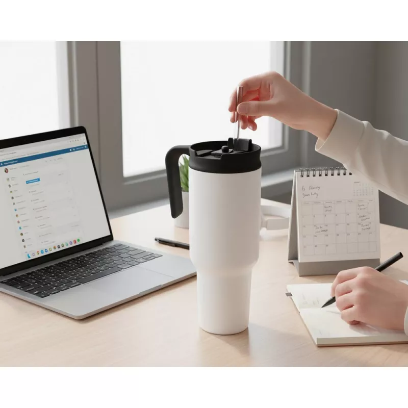 Kubek termiczny 1,1 litra Air Gifts z ergonomicznym uchwytem | Ony - biały (VA094-02)