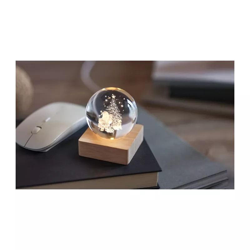 Kula szklana LED na drewnianej podstawie SANTA LIGHT - Drewna (CX1541-40)
