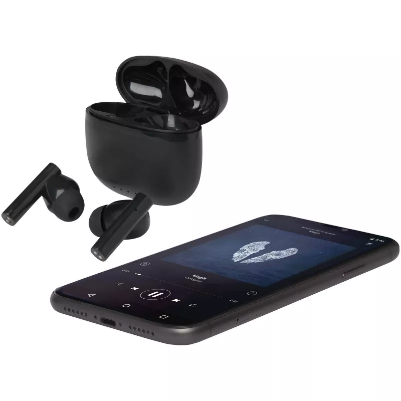 Alterf zestaw słuchawkowy True Wireless z technologią Bluetooth® z tworzyw sztucznych pochodzących z recyklingu i silikonowymi końcówkami dousznymi - Czarny (12448290)