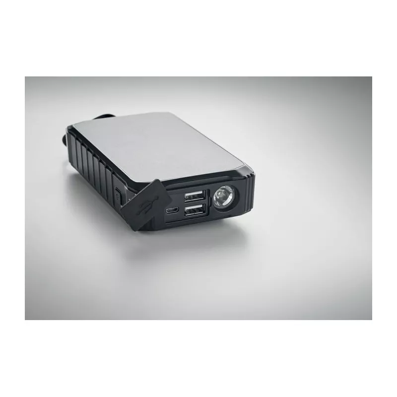 Powerbank solarny 8000 mAh z dynamem i lampką LED DYA - Czarny (MO6841-03)