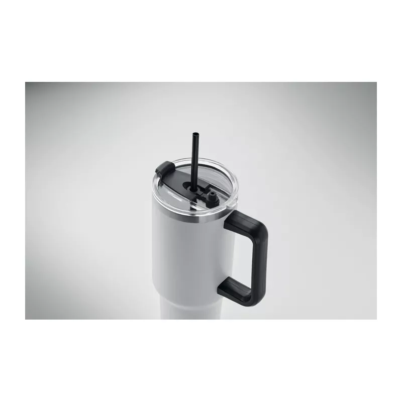 Kubek termiczny stalowy ze słomką 1200 ml SUMA - Bialy (MO2327-06)