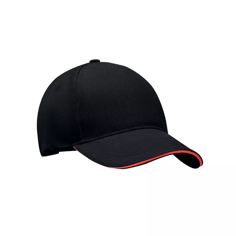 Czapka z daszkiem 5-panelowa 260 g/m² LONG BEACH SINGA - Czarny/Czerwony (MO6875-83)