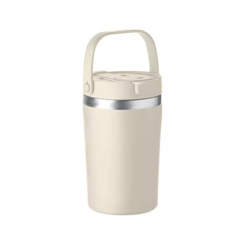 Kubek termiczny ze słomką i paskiem 350 ml COZYCUP - Bezowy (MO2922-13)
