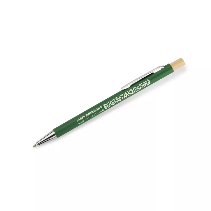 Długopis metalowy z bambusowym przyciskiem KIVO - zielony (19732-05)