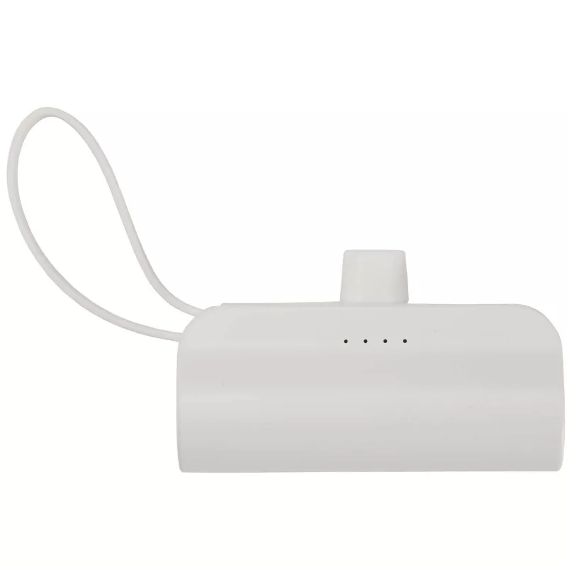 Alnair powerbank o pojemności 5000 mAh i mocy 10 W, wykonany z tworzyw sztucznych pochodzących z recyklingu, z wbudowaną podstawką i kablem 2 w 1 - Biały (12447201)