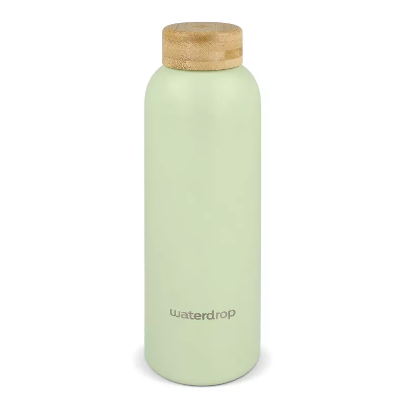 Butelka ze stali nierdzewnej Waterdrop z bambusową nakrętką 600 ml - ciemnobrązowy / zielony (LT47002-N5031)