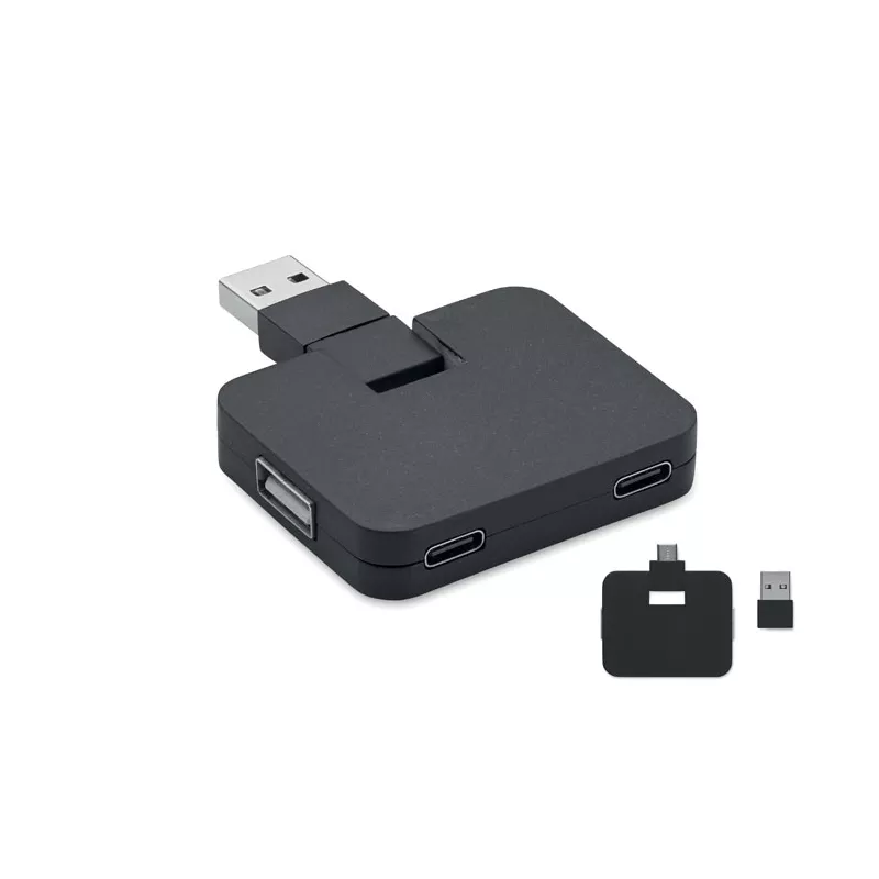 Hub USB 4-portowy z USB-C SQUARE-C - Czarny (MO2254-03)