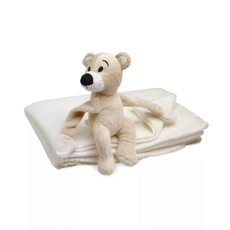 Koc polarowy dziecięcy z maskotką 80x120 cm MANTA - Bialy (MO8252-06)