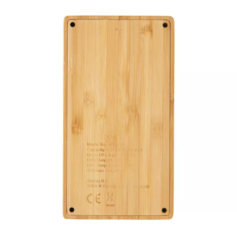 Bambusowy, bezprzewodowy power bank 4000 mAh - brązowy (P322.029)