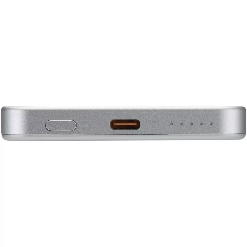 Powerbank Avis 5000 mAh z recyklingowanego aluminium posiadającego certyfikację RCS, z wbudowanym magnesem  - Srebrny (12444381)