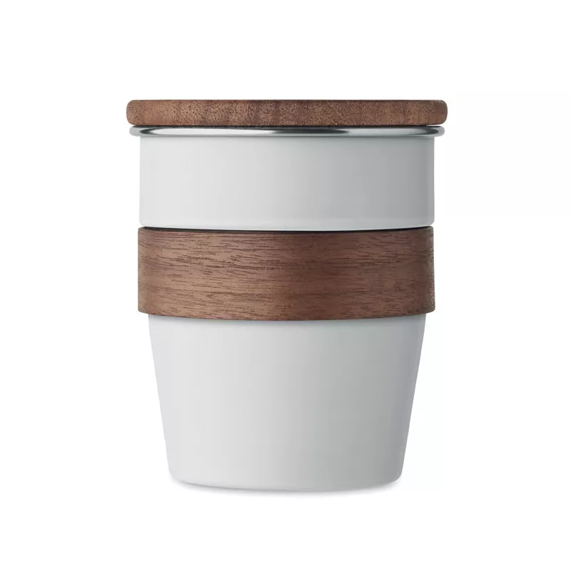Kubek stalowy z pokrywką z orzecha 350 ml WALNUT - Bialy (MO2322-06)