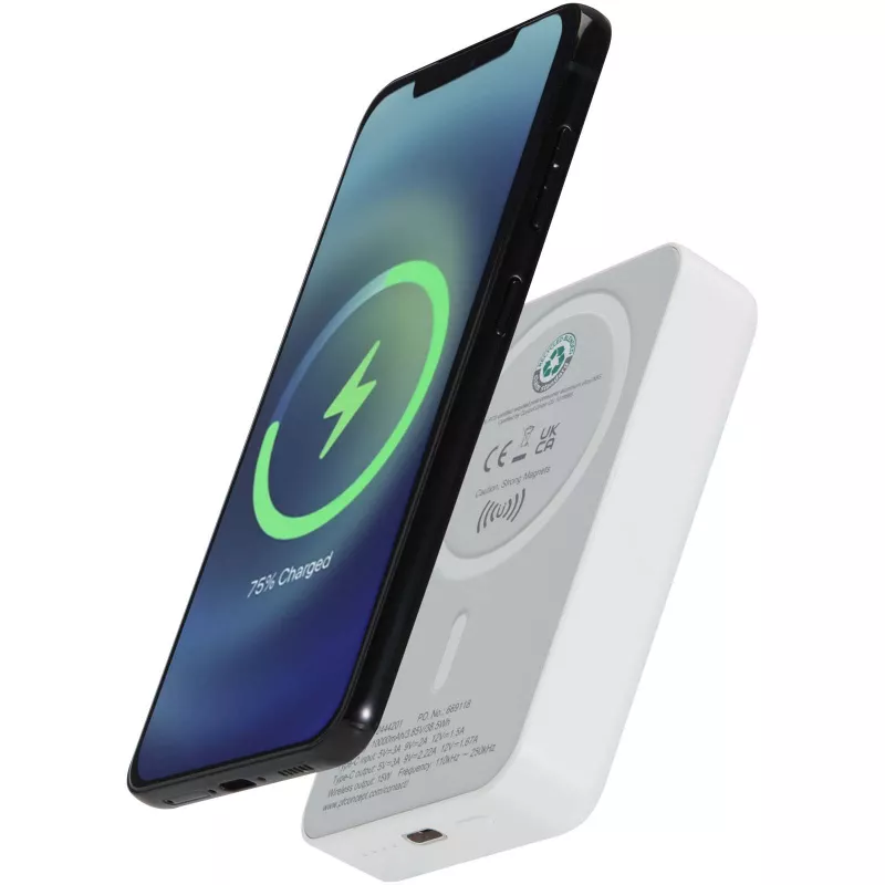 Acrab magnetyczny bezprzewodowy powerbank o pojemności 10 000 mAh i mocy 15 W z technologią 20 W PD — wykonany z tworzyw sztucznych pochodzących z recyklingu - Biały (12444201)