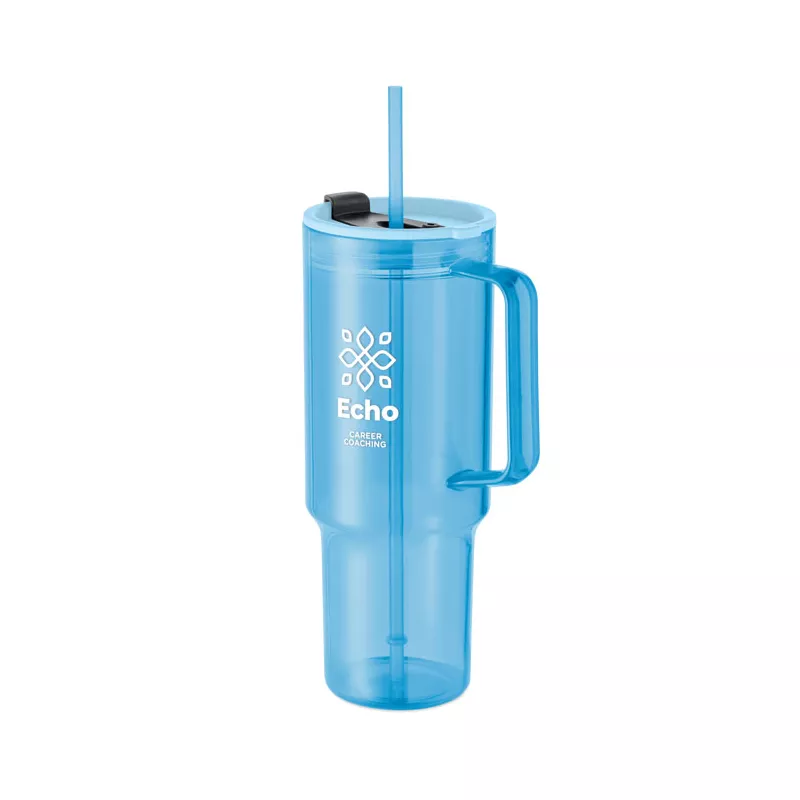 Kubek z RPET ze słomką 1200 ml MUGORA - Przezroczysty Blekitny (MO2964-52)