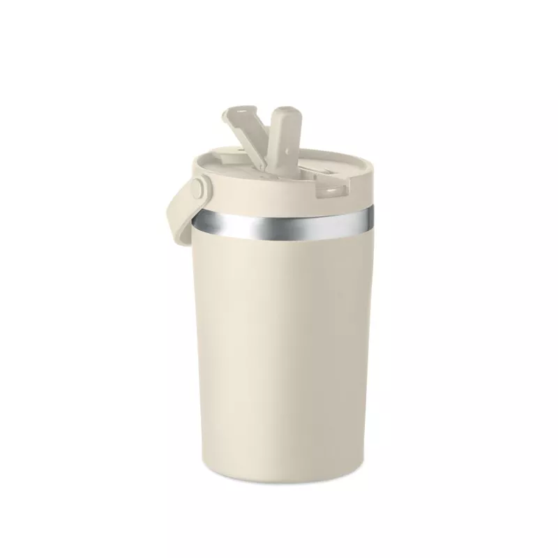 Kubek termiczny ze słomką i paskiem 350 ml COZYCUP - Bezowy (MO2922-13)