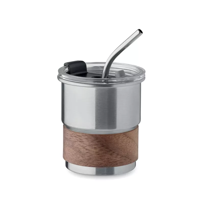 Kubek stalowy ze słomką 260 ml MATE - Srebrny Mat (MO2423-16)