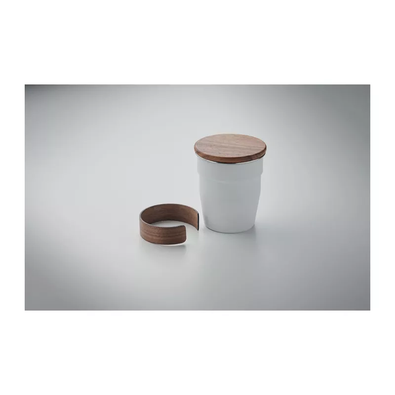 Kubek stalowy z pokrywką z orzecha 350 ml WALNUT - Bialy (MO2322-06)