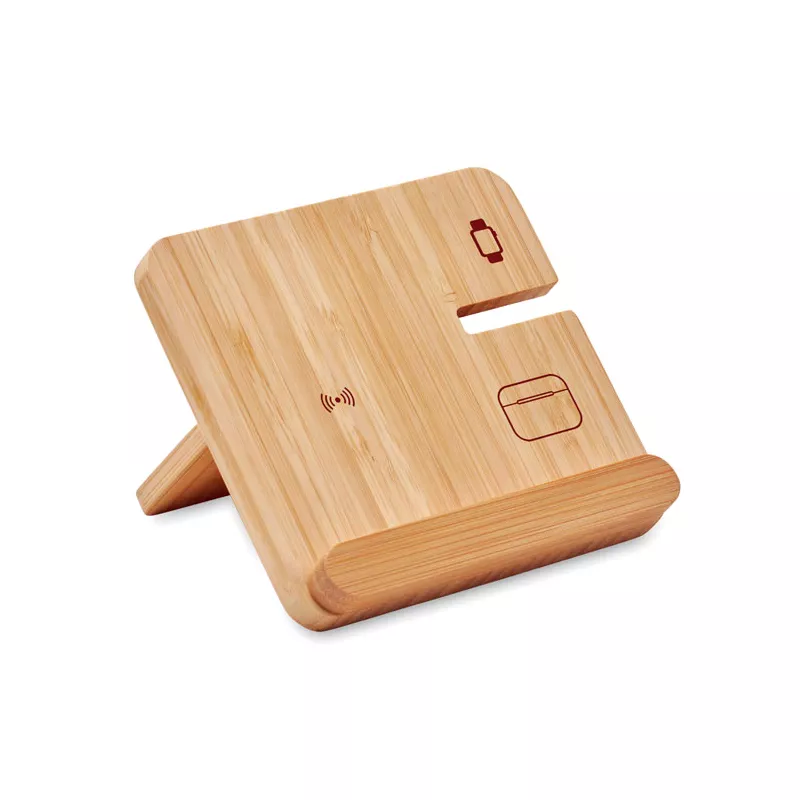 Stacja ładująca 3 w 1 15W w bambusowym etui BOOGAR - Drewna (MO2458-40)