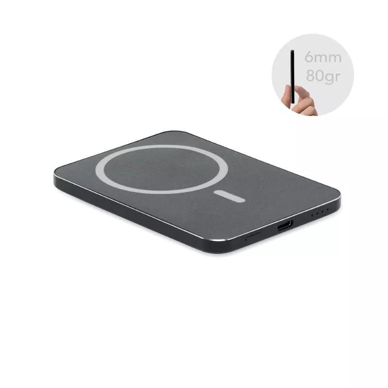 Powerbank magnetyczny ultracienki 5000 mAh SLIMVOLT - Czarny (MO3178-03)