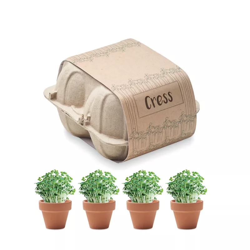 Zestaw 4 doniczek z nasionami rzeżuchy CRESS - Bezowy (MO6886-13)