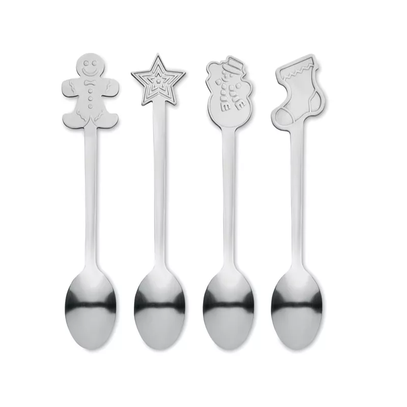 Łyżeczki do herbaty świąteczne 4 szt. CHIP SET - Srebrny Mat (CX1533-16)