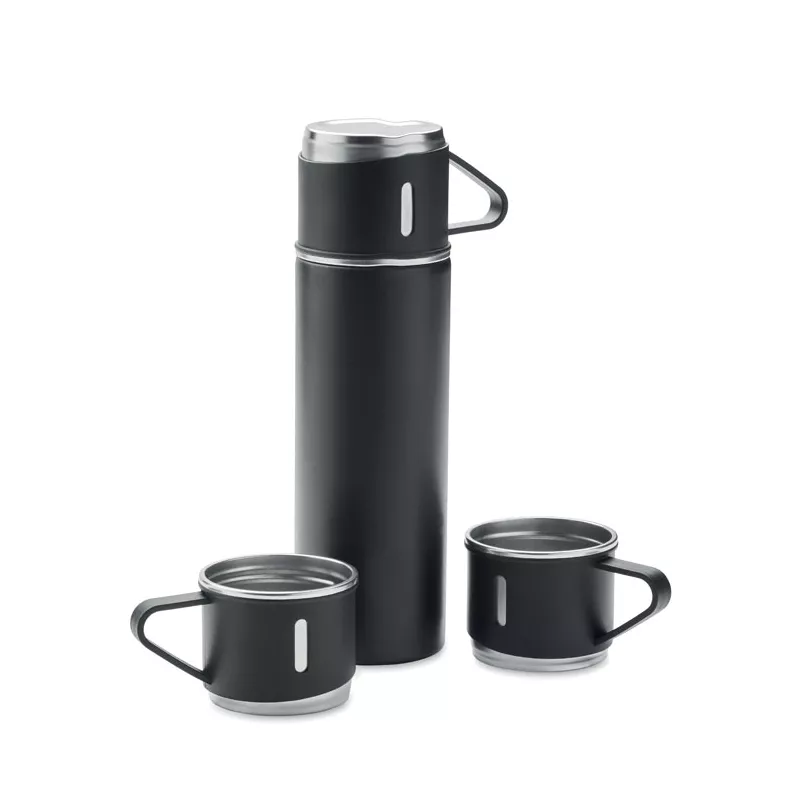 Termos dwuścienny 420 ml z 2 kubkami SHARM - Czarny (MO2116-03)