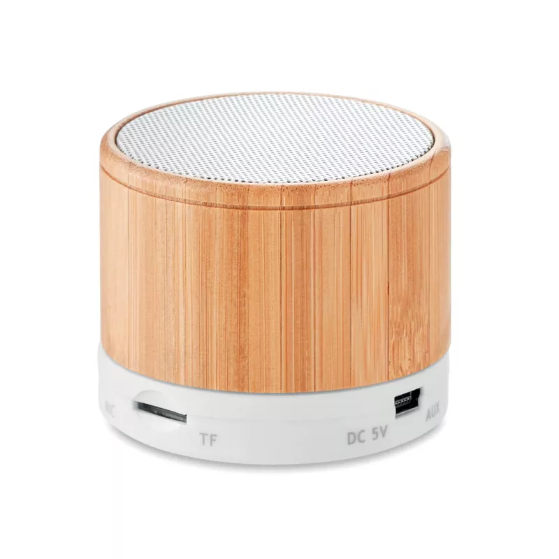 Głośnik w bambusowej obudowie 3W ROUND BAMBOO - Bialy (MO9608-06)