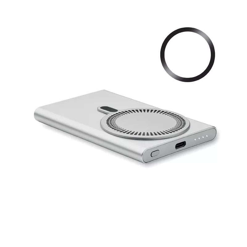 Powerbank magnetyczny 5000 mAh 15W z aluminium PAWTT - Srebrny Mat (MO2442-16)