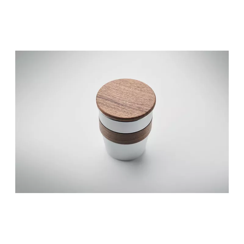 Kubek stalowy z pokrywką z orzecha 350 ml WALNUT - Bialy (MO2322-06)