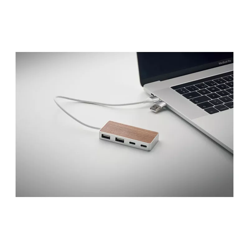 Hub USB 4-portowy z aluminium i orzecha UBAH - Drewna (MO2387-40)